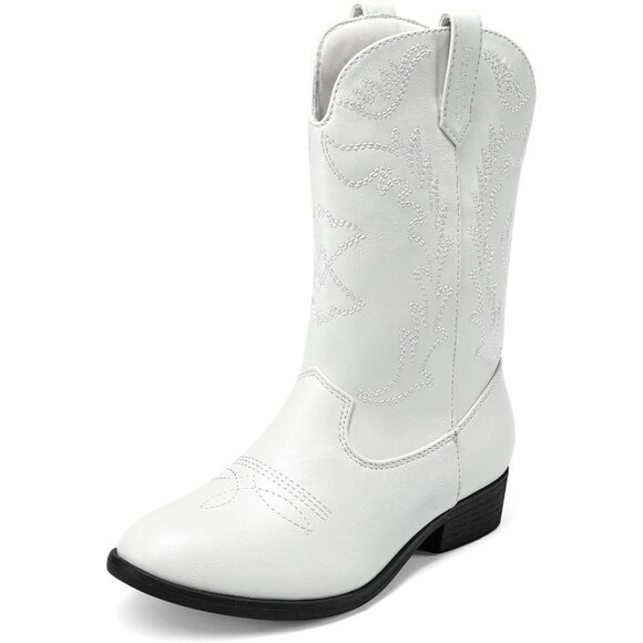 Kids Dark White  Toddler Little Cowboy Western Square Toe Riding Calf Boots - Picture 1 of 6